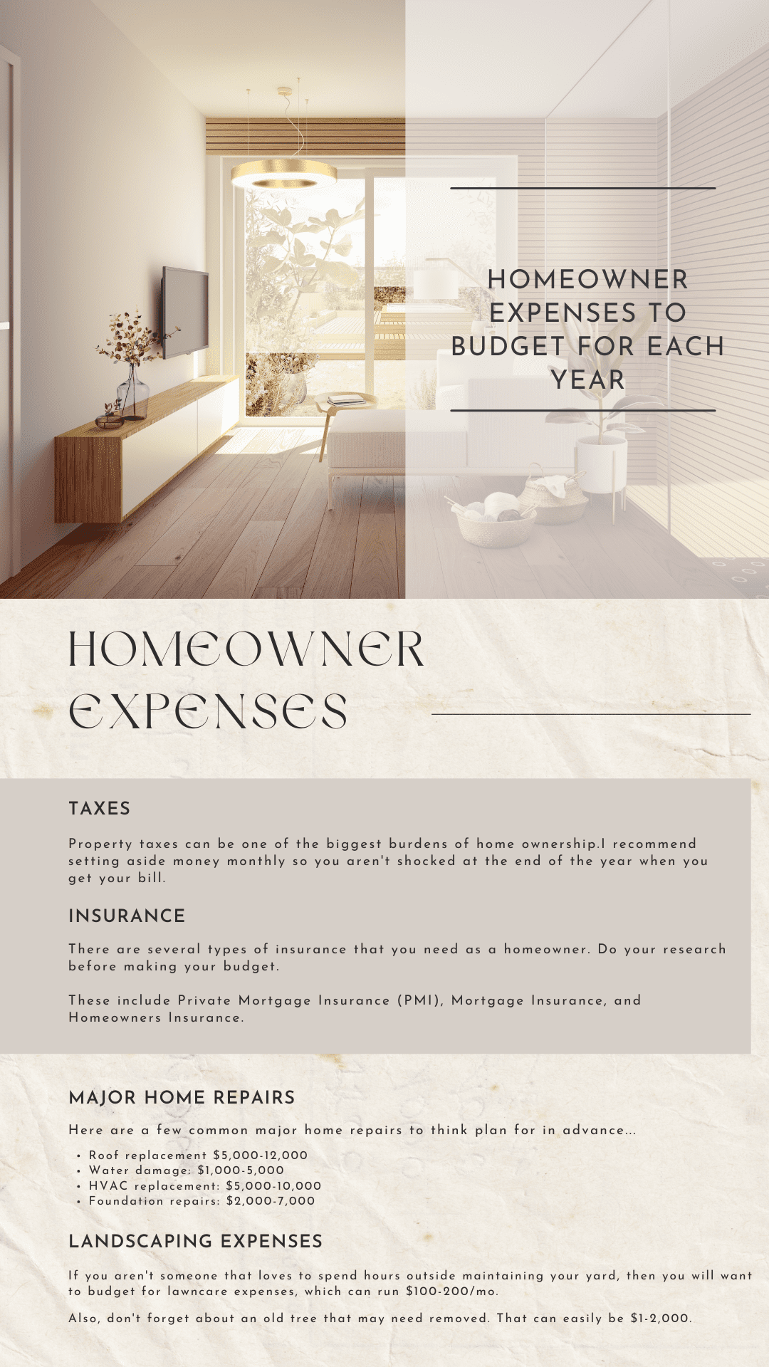 Blog 009 homeowner expenses to budget for each year